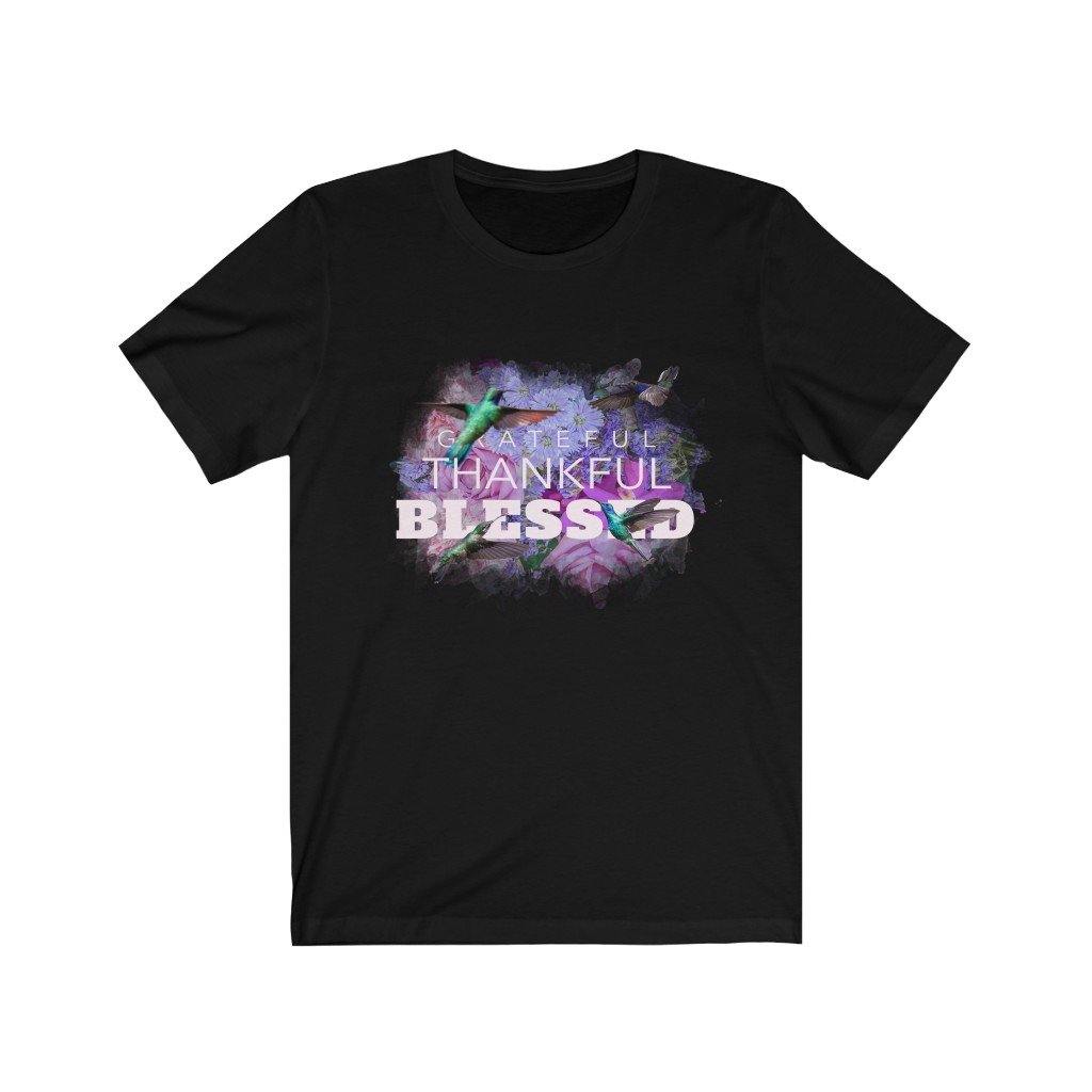 'Grateful Thankful Blessed' Unisex Short Sleeve Cotton Tee, Black - Rise Paradigm