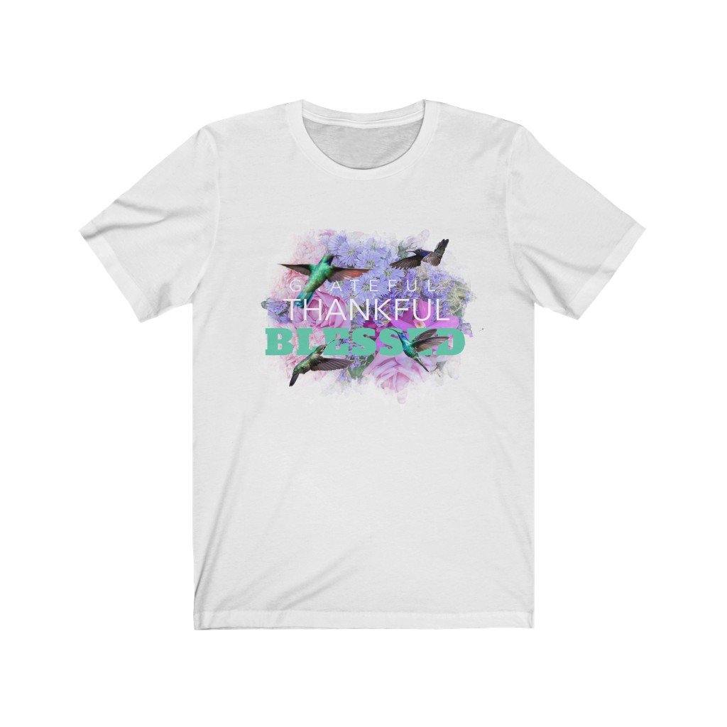 'Grateful Thankful Blessed' Unisex Short Sleeve Cotton Tee, White - Rise Paradigm