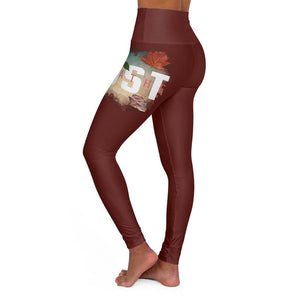 'Just Breathe' High Waisted Active Leggings, Maroon - Rise Paradigm